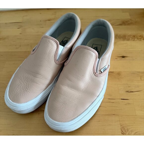 SIZE 10 Vans Pink Leather Classic Slip On Sneakers - Picture 1 of 11